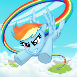 Size: 2048x2048 | Tagged: safe, artist:whitequartztheartist, imported from derpibooru, rainbow dash, pegasus, pony, flying, perspective, solo, sonic rainboom