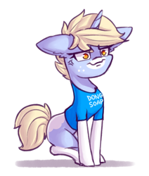 Size: 1024x1209 | Tagged: safe, artist:dsp2003, imported from derpibooru, oc, oc only, oc:nootaz, pony, unicorn, annoyed, clothes, context is for the weak, cross-popping veins, duckface, female, floppy ears, shirt, simple background, solo, t-shirt, vulgar, white background