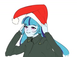 Size: 1280x951 | Tagged: safe, artist:amazingpuffhair, imported from derpibooru, sonata dusk, equestria girls, christmas, hat, holiday, santa hat, simple background, white background