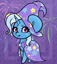 Size: 1280x1447 | Tagged: safe, artist:shylunaart, imported from derpibooru, trixie, pony, unicorn, chibi, female, fireworks, looking at you, mare, solo, stars