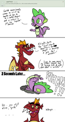 Size: 728x1365 | Tagged: safe, artist:mattcattofficial, imported from derpibooru, garble, spike, dragon, abuse, accidental spikeabuse, go to sleep garble, shitposting, spikeabuse