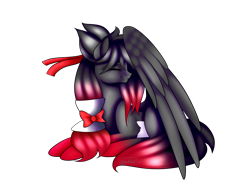 Size: 1600x1200 | Tagged: safe, artist:minelvi, imported from derpibooru, oc, oc only, pegasus, pony, bow, eyes closed, hair bow, looking back, lying down, pegasus oc, prone, simple background, solo, transparent background, wings