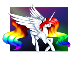 Size: 1600x1200 | Tagged: safe, artist:minelvi, imported from derpibooru, oc, oc only, oc:princess rainbow paint, alicorn, pony, alicorn oc, female, horn, mare, multicolored hair, rainbow hair, simple background, solo, transparent background, wings