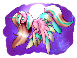 Size: 1600x1200 | Tagged: safe, artist:minelvi, imported from derpibooru, oc, oc only, alicorn, pony, alicorn oc, flying, full moon, horn, moon, simple background, solo, transparent background, wings