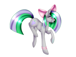 Size: 1600x1200 | Tagged: safe, artist:minelvi, imported from derpibooru, oc, oc only, oc:grape grass, earth pony, pony, bow, earth pony oc, eyelashes, grin, hair bow, raised hoof, simple background, smiling, solo, transparent background