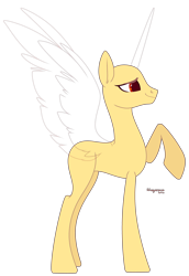 Size: 2808x4092 | Tagged: safe, artist:teepew, imported from derpibooru, oc, oc only, alicorn, pony, alicorn oc, bald, base, horn, raised hoof, signature, simple background, smiling, solo, transparent background, wings