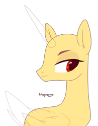 Size: 2416x3092 | Tagged: safe, artist:teepew, imported from derpibooru, oc, oc only, alicorn, pony, alicorn oc, bald, base, bust, frown, horn, looking back, signature, simple background, solo, transparent background, wings