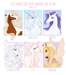 Size: 3082x3499 | Tagged: safe, artist:nifty-boi, imported from derpibooru, rarity, oc, oc:cleo, oc:cleo clearwater, classical unicorn, horse, pony, unicorn, six fanarts, amalthea, bella sara, breyer, bust, butterfly wings, cloven hooves, crossover, female, hoers, leonine tail, mare, rain (character), sirocco (breyer), snowdreamer, spirit: stallion of the cimarron, the last unicorn, unshorn fetlocks, wind dancers, wings