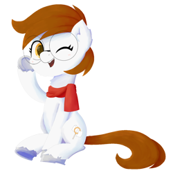 Size: 1200x1200 | Tagged: safe, artist:biocrine, imported from derpibooru, oc, oc only, oc:avy jequet, earth pony, pony, derpibooru community collaboration, 2021 community collab, chest fluff, cute, cutie mark, ear fluff, glasses, looking at you, one eye closed, open mouth, simple background, sitting, solo, transparent background