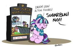 Size: 1024x667 | Tagged: safe, artist:bobthedalek, imported from derpibooru, applejack, chancellor puddinghead, clover the clever, commander hurricane, fluttershy, pinkie pie, princess platinum, private pansy, rainbow dash, rarity, smart cookie, starlight glimmer, twilight sparkle, earth pony, pegasus, pony, unicorn, hearth's warming eve (episode), bucktooth, clothes, cute, female, figure, filly, filly starlight glimmer, glimmerbetes, hat, implied firelight, mane six, offscreen character, scarf, solo, unicorn twilight, younger