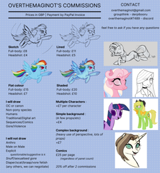 Size: 2300x2500 | Tagged: safe, artist:overthemaginot, derpibooru exclusive, imported from derpibooru, rainbow dash, twilight sparkle, oc, earth pony, human, pegasus, unicorn, advertisement, bust, commission, commission info, commission prices, earth pony oc, female, flight, flying, horn, monochrome, sketch, unicorn oc