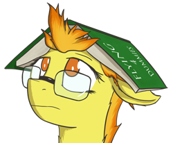 Size: 1280x1056 | Tagged: safe, artist:simplesample, imported from derpibooru, spitfire, pegasus, pony, book, bust, glasses, looking up, portrait, simple background, solo, transparent background