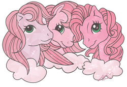 Size: 1028x702 | Tagged: safe, artist:muhammad yunus, artist:tanahgrogot, imported from derpibooru, crystal pony, earth pony, pony, my little pony 'n friends, season 1, season 2, season 4, aelita schaeffer, cloud, code lyoko, crossover, female, g1, g1 to g3, g2, g3, generation leap, heart, looking at you, mare, ponified, simple background, smiling, sparkles, transparent background