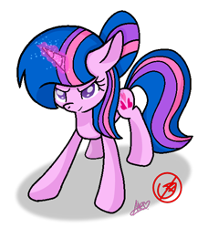 Size: 524x575 | Tagged: safe, artist:muhammad yunus, artist:tanahgrogot, imported from derpibooru, oc, oc only, oc:hsu amity, pony, unicorn, 2019, >:), angry, female, mare, simple background, smiling, solo, transparent background