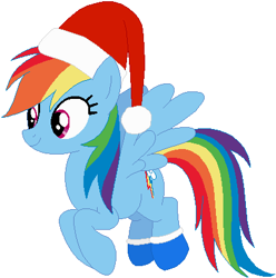 Size: 413x416 | Tagged: safe, artist:selenaede, artist:user15432, imported from derpibooru, rainbow dash, pegasus, pony, base used, blue socks, christmas, christmas outfit, clothes, hat, holiday, red hat, santa hat, socks, solo