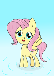 Size: 1000x1414 | Tagged: safe, imported from derpibooru, fluttershy, pegasus, pony, blue background, eyes open, open mouth, simple background, smiling, solo, wings