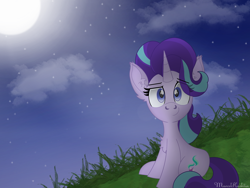 Size: 2048x1536 | Tagged: safe, artist:reziepony, imported from derpibooru, starlight glimmer, unicorn, looking at you, moon, night, stars