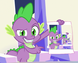 Size: 512x419 | Tagged: safe, edit, edited edit, editor:i-shooped-a-pwny, imported from derpibooru, screencap, spike, dragon, season 6, the crystalling, claws, cropped, crystal heart, dreamworks face, droste effect, fangs, hero, inception, male, poster, recursion, simple background, smiling, smug, solo, spikeception, transparent background