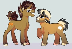 Size: 1024x704 | Tagged: safe, artist:loryska, imported from derpibooru, quibble pants, trenderhoof, pony, brothers, glasses, male, older, siblings