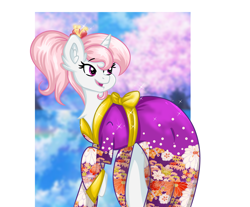 Size: 3621x2993 | Tagged: safe, artist:dreamy990, artist:nightydream, imported from derpibooru, oc, oc only, oc:cherry blossom, pony, unicorn, clothes, female, kimono (clothing), mare, solo