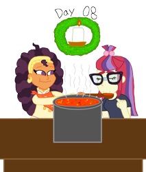 Size: 1280x1504 | Tagged: safe, artist:horroraceman93, imported from derpibooru, moondancer, saffron masala, equestria girls, equestria girls-ified, female, food, gumbo, lesbian, moonmasala, shipping, simple background, transparent background