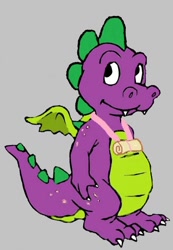 Size: 624x900 | Tagged: artist needed, source needed, safe, artist:metallic-roselle, imported from derpibooru, spike, dragon, crossover, dragon tales, gray background, male, simple background, smiling, solo, standing, style emulation, winged spike, wings