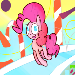 Size: 1024x1024 | Tagged: safe, artist:mr-degration, imported from derpibooru, pinkie pie, earth pony, pony, candy, candy cane, female, food, hopping, solo