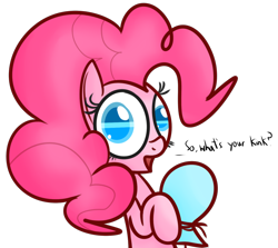 Size: 1280x1143 | Tagged: safe, artist:mr-degration, imported from derpibooru, pinkie pie, earth pony, pony, balloon, bronybait, female, question, simple background, solo, transparent background