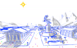 Size: 2000x1250 | Tagged: safe, artist:slamjam, imported from derpibooru, twilight sparkle, city, cityscape, mountain, sketch, statue