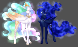 Size: 1789x1082 | Tagged: safe, artist:iouise, imported from derpibooru, princess celestia, princess luna, alicorn, pony, duo, female, gray background, mare, royal sisters, siblings, simple background, sisters