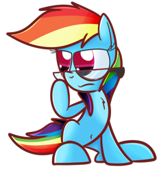 Size: 2789x2849 | Tagged: safe, artist:mr-degration, imported from derpibooru, rainbow dash, pegasus, pony, chest fluff, female, glasses, simple background, solo, transparent background, unamused