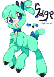 Size: 612x877 | Tagged: safe, artist:picklescatt, imported from derpibooru, oc, oc only, lamb, pony, sheep, bow, bowtie, bunny ears, cloven hooves, reference sheet, simple background, solo, tail bow, white background