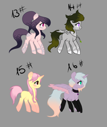 Size: 696x823 | Tagged: safe, artist:minelvi, imported from derpibooru, oc, oc only, alicorn, earth pony, pegasus, pony, unicorn, alicorn oc, base used, earth pony oc, gray background, horn, jewelry, necklace, pegasus oc, simple background, unicorn oc, wings