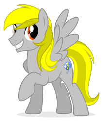 Size: 2210x2606 | Tagged: safe, artist:rainofbladess, artist:starshade, imported from derpibooru, oc, oc only, oc:lightning rider, pegasus, pony, derpibooru community collaboration, 2021 community collab, cutie mark, grin, high res, looking at you, male, not derpy, one hoof raised, raised hoof, simple background, smiling, solo, spread wings, stallion, transparent background, wings