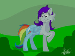 Size: 4200x3150 | Tagged: safe, artist:jay_wackal, imported from derpibooru, imported from ponybooru, oc, oc:morning glory (project horizons), pegasus, pony, fallout equestria, fallout equestria: project horizons, amateur, character to character, digital art, fanfic art, gritted teeth, killing joke, not rainbow dash, poison joke, raised hoof, transformation