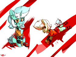 Size: 1600x1200 | Tagged: safe, artist:mjsw, imported from derpibooru, lyra heartstrings, pony, unicorn, clothes, concept art, female, mare, mirror's edge, mlem, piercing, runner, silly, smiling, smug, solo, tattoo, tongue out