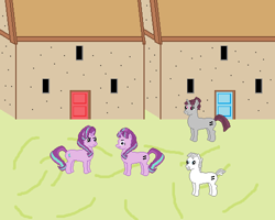 Size: 500x400 | Tagged: safe, artist:nate5700, imported from derpibooru, double diamond, starlight glimmer, sugar belle, earth pony, pony, unicorn, 1000 hours in ms paint, equal cutie mark, our town, pixel art, self ponidox, starlight's village