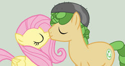 Size: 1054x559 | Tagged: safe, artist:jadeharmony, artist:jadethepegasus, imported from derpibooru, fluttershy, sandalwood, pony, equestria girls ponified, female, kissing, male, ponified, sandalshy, shipping, straight