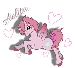 Size: 739x669 | Tagged: safe, artist:muhammad yunus, artist:tanahgrogot, imported from derpibooru, alicorn, pony, season 2, aelita schaeffer, bow, code lyoko, female, g2, gritted teeth, heart, ibispaint x, looking at you, mare, medibang paint, ponified, shadow, simple background, solo, sparkles, tail bow, text, transparent background