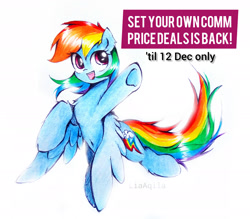 Size: 2191x1920 | Tagged: safe, artist:liaaqila, imported from derpibooru, rainbow dash, pegasus, pony, advertisement, commission, female, promo, simple background, solo, solo female, traditional art, white background