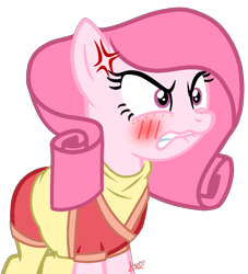 Size: 988x1089 | Tagged: safe, artist:muhammad yunus, artist:tanahgrogot, imported from derpibooru, oc, oc only, oc:annisa trihapsari, earth pony, pony, aelita schaeffer, angry, annisa is not amused, base used, blushing, clothes, code lyoko, cosplay, costume, cross-popping veins, crossover, female, mare, no tail, not happy, rage, simple background, solo, transparent background, unamused, vector