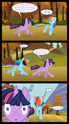 Size: 1280x2300 | Tagged: safe, artist:bigsnusnu, imported from derpibooru, rainbow dash, twilight sparkle, pegasus, pony, unicorn, comic:dusk shine in pursuit of happiness, blushing, butt, comic, dusk shine, duskdash, female, forest, half r63 shipping, love confession, male, mare, open mouth, plot, race, rule 63, running, running of the leaves, shipping, stallion, straight, tree, twidash