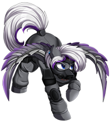 Size: 3330x3709 | Tagged: safe, artist:pridark, imported from derpibooru, oc, oc only, oc:lyum, pegasus, pony, fallout equestria, badass, blades, brotherhood of steel, commission, enclave, female, high res, male, mare, mask, raised hoof, simple background, solo, transparent background
