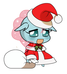 Size: 1000x1090 | Tagged: safe, artist:boastudio, imported from derpibooru, ocellus, changedling, changeling, chibi, christmas, cute, diaocelles, digital art, female, hat, hearth's warming eve, holiday, open mouth, padoru, santa hat, simple background, solo, transparent background