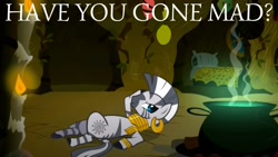 Size: 1920x1080 | Tagged: safe, edit, edited screencap, editor:quoterific, imported from derpibooru, screencap, zecora, zebra, season 1, swarm of the century, bed, candle, cauldron, female, mare