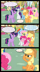 Size: 1280x2300 | Tagged: safe, artist:bigsnusnu, imported from derpibooru, applejack, fluttershy, pinkie pie, rainbow dash, rarity, twilight sparkle, earth pony, pegasus, unicorn, comic:dusk shine in pursuit of happiness, appledusk, applejack is not amused, blushing, butt bump, butt smash, circling stars, comic, dizzy, dusk shine, dusk shine gets all the mares, half r63 shipping, hoof on head, mane six, rule 63, shipping, unamused