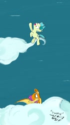 Size: 900x1600 | Tagged: safe, artist:johnerose126, imported from derpibooru, sandbar, smolder, dragon, pony, cloud, falling