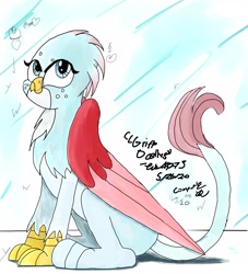 Size: 2960x3254 | Tagged: safe, artist:johnerose126, imported from derpibooru, ocellus, griffon, disguise, disguised changeling, freckles, griffon ocellus, griffonized, solo, species swap, traditional art