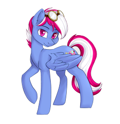 Size: 1541x1596 | Tagged: safe, artist:haruhi-il, imported from derpibooru, oc, oc only, oc:steam loco, pegasus, pony, derpibooru community collaboration, 2021 community collab, commission, cute, folded wings, goggles, looking at you, male, pegasus oc, simple background, solo, standing, transparent background, wings, ych result