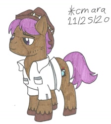 Size: 926x1032 | Tagged: safe, artist:cmara, imported from derpibooru, snap shutter, earth pony, pony, clothes, hat, male, shirt, simple background, solo, stallion, traditional art, unshorn fetlocks, white background